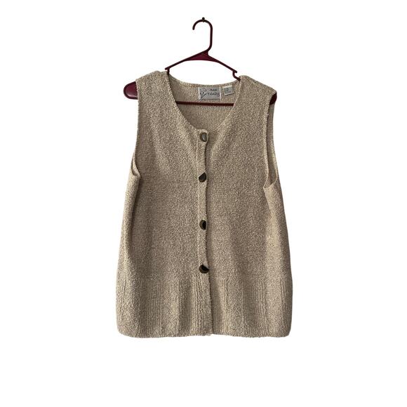 Ann Trinity Sweater Vest Silk & Linen Beige Wood Button Detail Women's XL - Picture 1 of 5
